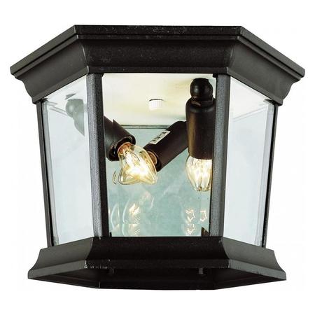 TRANS GLOBE Three Light Black Gold Clear Beveled Glass Outdoor Flush Mount 4904 BG